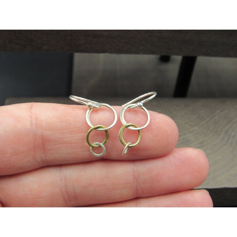 Sterling Silver Small Triple Tiered Circle Dangle Earrings Vintage Wedding
